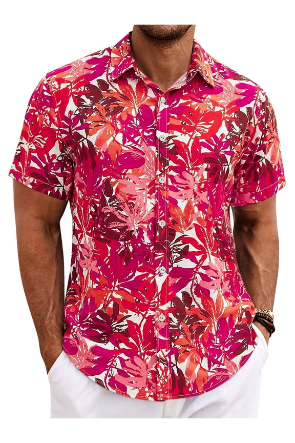 Short Sleeve Men Hawaiian Shirts Floral Print Button Down Shirts for Men Casual Beach Shirts