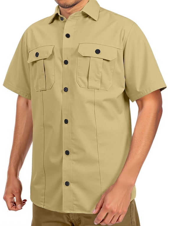 Short Sleeve Men Shirts Hiking Button Down Shirts for Men Quick Dry Fishing Men Shirts with Pocket