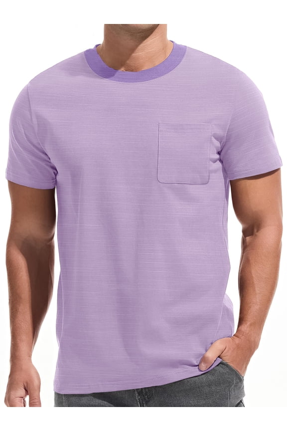 Short Sleeve Men T shirts Ribbed Crew Neck Shirts for Men Color Block Tee Shirts with Pocket