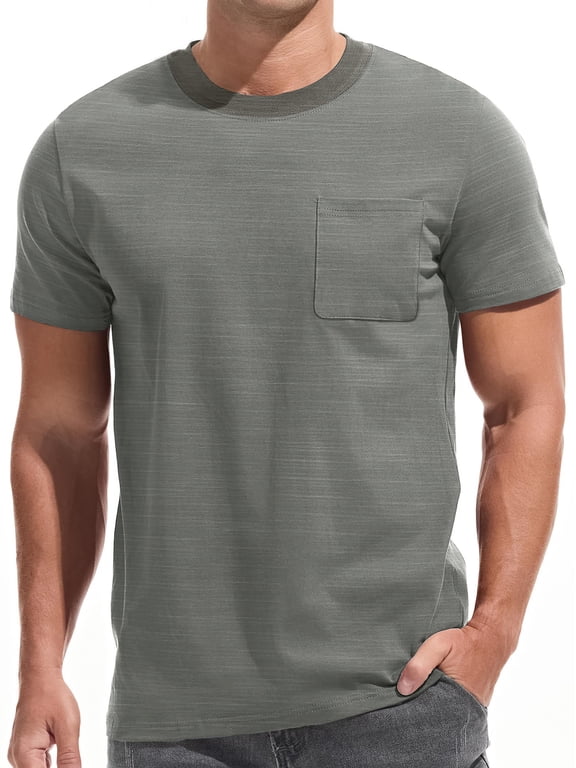 Short Sleeve Men T shirts Ribbed Crew Neck Shirts for Men Color Block Tee Shirts with Pocket
