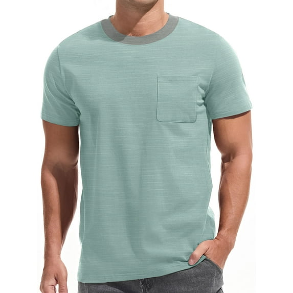 GENTS BLISS Short Sleeve Men T shirts Ribbed Crew Neck Shirts for Men Color Block Tee Shirts with Pocket