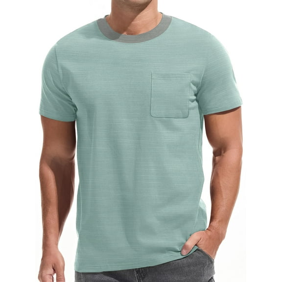 GENTS BLISS Short Sleeve Men T shirts Ribbed Crew Neck Shirts for Men Color Block Tee Shirts with Pocket
