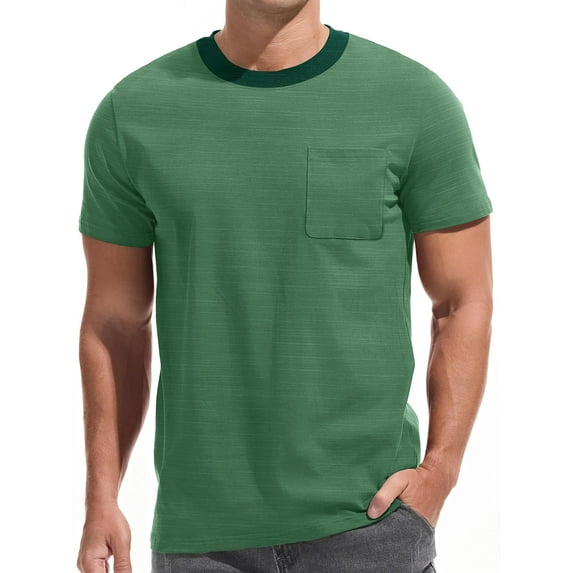 GENTS BLISS Short Sleeve Men T shirts Ribbed Crew Neck Shirts for Men Color Block Tee Shirts with Pocket