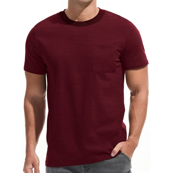 GENTS BLISS Short Sleeve Men T shirts Ribbed Crew Neck Shirts for Men Color Block Tee Shirts with Pocket