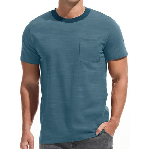 Short Sleeve Men T shirts Ribbed Crew Neck Shirts for Men Color Block Tee Shirts with Pocket