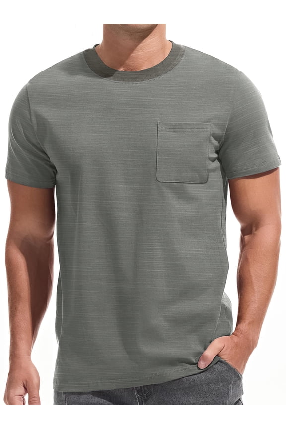 Short Sleeve Men T shirts Ribbed Crew Neck Shirts for Men Color Block Tee Shirts with Pocket