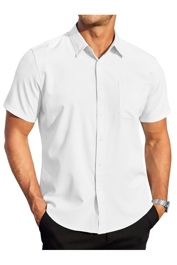 Short Sleeve Mens Dress Shirts Casual Solid Shirts for Men Regular Oxford Tops with Pocket