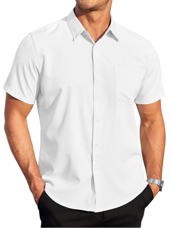 Short Sleeve Mens Dress Shirts Casual Solid Shirts for Men Regular Oxford Tops with Pocket