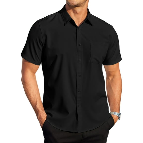 GENTS BLISS Short Sleeve Mens Dress Shirts Casual Solid Shirts for Men Regular Oxford Tops with Pocket
