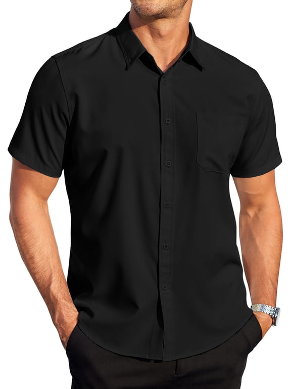 Short Sleeve Mens Dress Shirts Casual Solid Shirts for Men Regular Oxford Tops with Pocket
