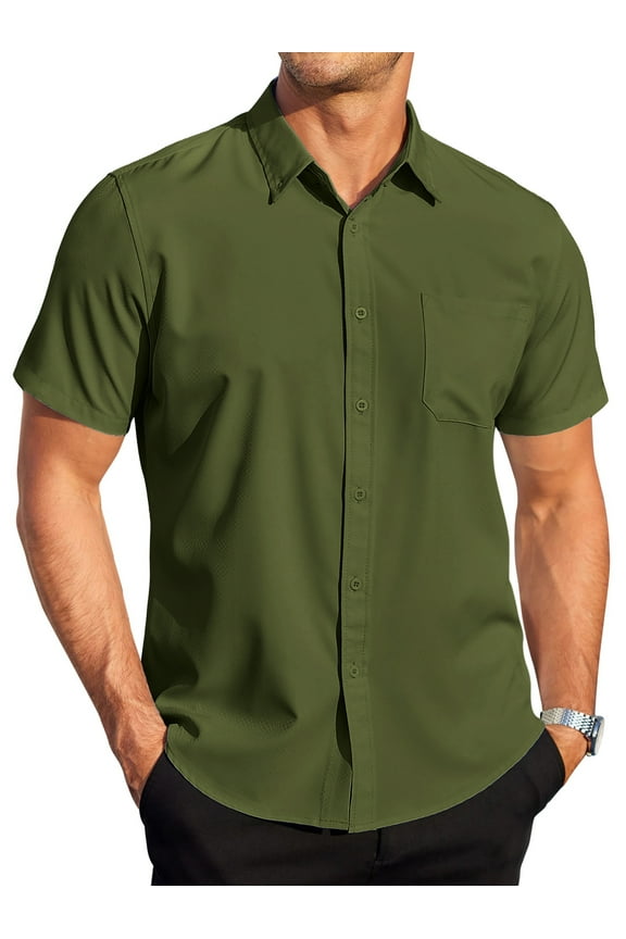 Short Sleeve Mens Dress Shirts Casual Solid Shirts for Men Regular Oxford Tops with Pocket
