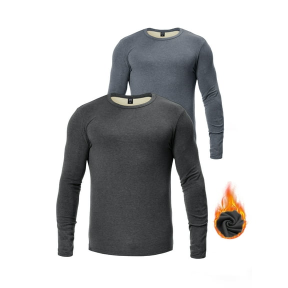 GENTS BLISS Thermal Underwear Shirts for Men Crewneck Fleece Lined Men Thermals Tops Long Sleeve Shirts for Men Base Layer 2 Pack