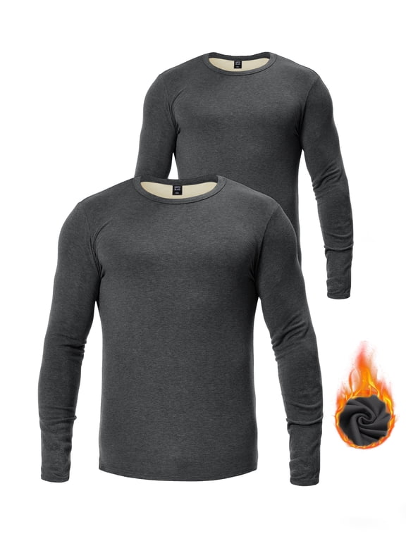 Thermal Underwear Shirts for Men Crewneck Fleece Lined Men Thermals Tops Long Sleeve Shirts for Men Base Layer 2 Pack