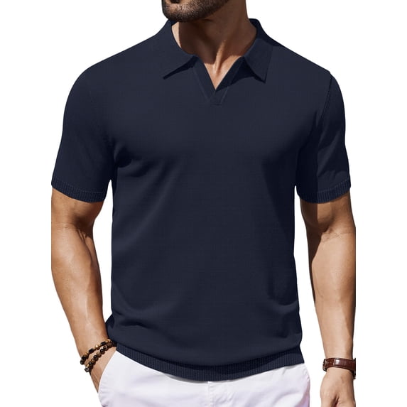 GENTS BLISS V Neck Men Polo Shirts Short Sleeve Knit T shirts for Men Casual Stretch Men Shirts