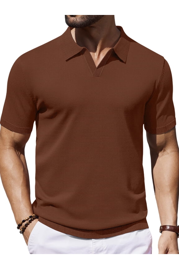 V Neck Men Polo Shirts Short Sleeve Knit T shirts for Men Casual Stretch Men Shirts