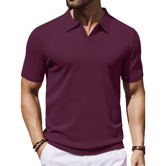 GENTS BLISS V Neck Men Polo Shirts Short Sleeve Knit T shirts for Men Casual Stretch Men Shirts