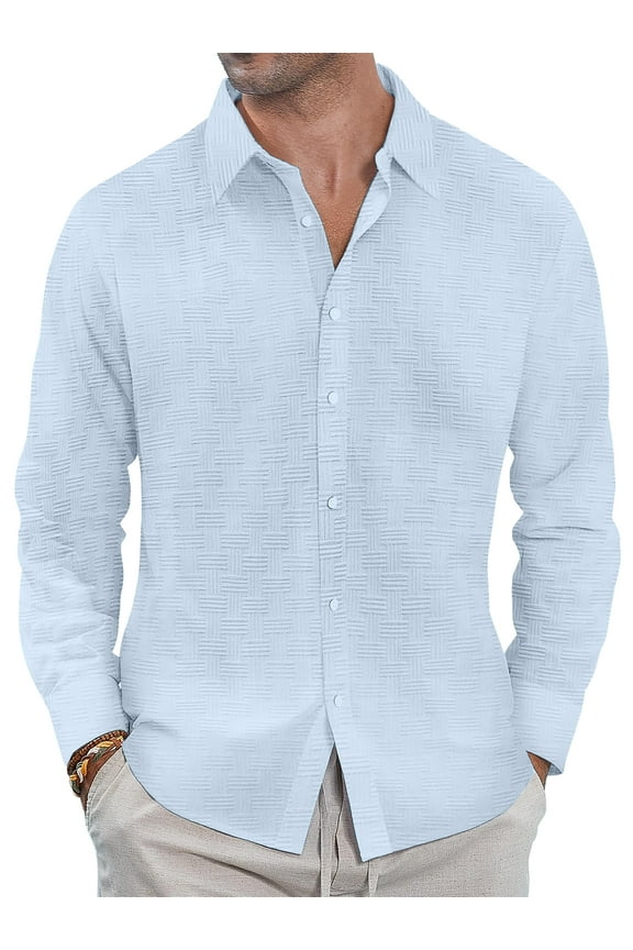 button Down Mens Shirts Long Sleeve Shirts for Men Solid TextureT-shirts
