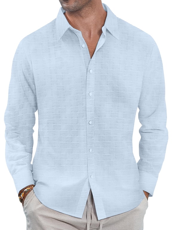 button Down Mens Shirts Long Sleeve Shirts for Men Solid TextureT-shirts