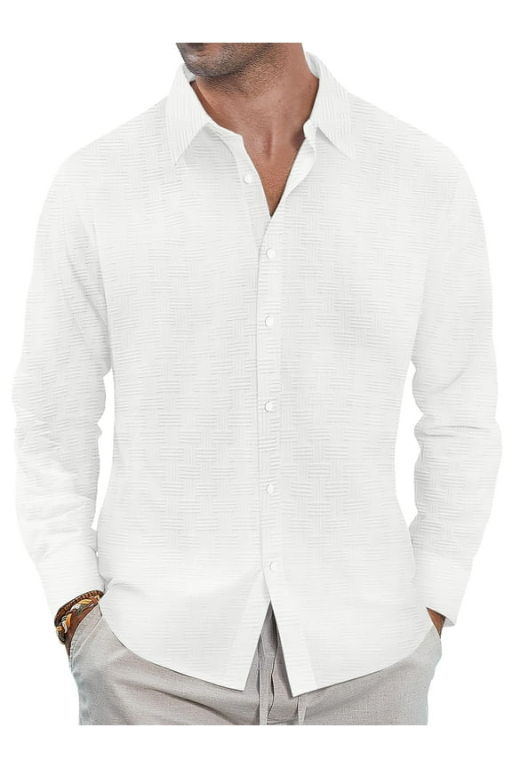 button Down Mens Shirts Long Sleeve Shirts for Men Solid TextureT-shirts