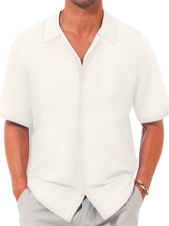 button Down Mens Shirts Short Sleeve Shirts for Men Solid TextureT-shirts