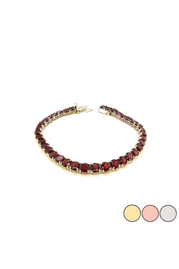 GENUINE GARNET FANCY TENNIS BRACELET IN GOLD (YELLOW/ROSE/WHITE) :  10K  7.5"  Rose Gold