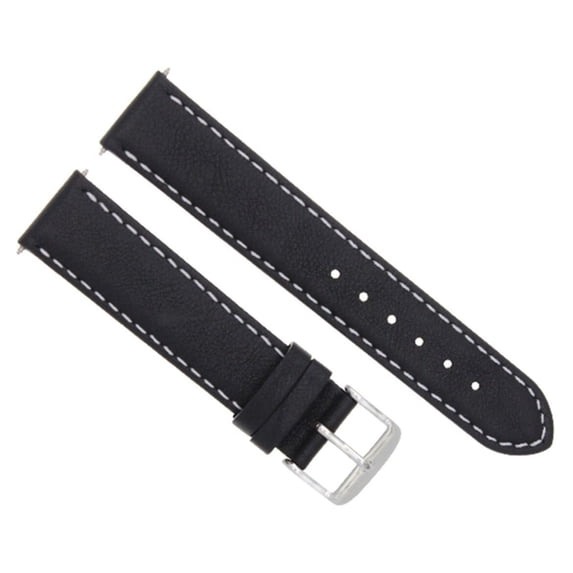 24MM LEATHER WATCH STRAP SMOOTH BAND FOR ZENO MAGELLANO BLACK WHITE STITCH
