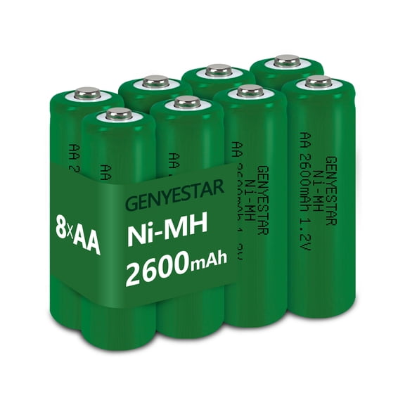 GENYESTAR AA Rechargeable Batteries 1000 Cycle,2600 mAh High Capacity 1.2V NiMH Low Self Discharge Double A Battery for Household Device Toy, Dark Green