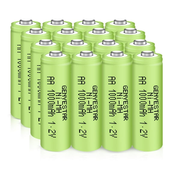GENYESTAR Rechargeable AA Batteries NIMH 1000mAh 1.2V High Capacity Pre-Charged Double A Battery Replacement for Solar Lights Lamps Lantern Household Device, 16 Pack