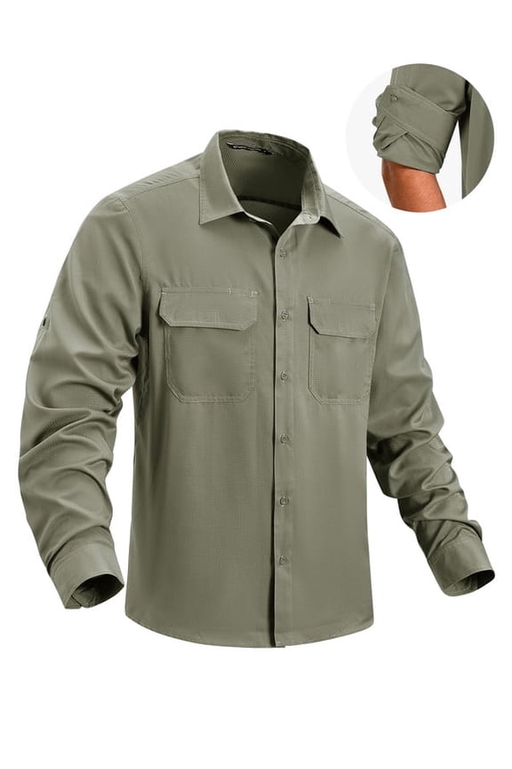 Men's Sun Protection Fishing Shirts Long Sleeve UPF 50+ Quick Dry Cooling Button Down Safari Shirt with Pockets for Hiking