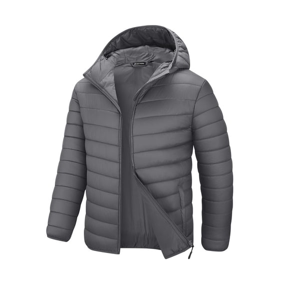 GEO-THERM Mens Lightweight Puffer Jacket with Hood Warm Quilted Winter Jacket Casual Thermal Insulated Coat for Ski Travel