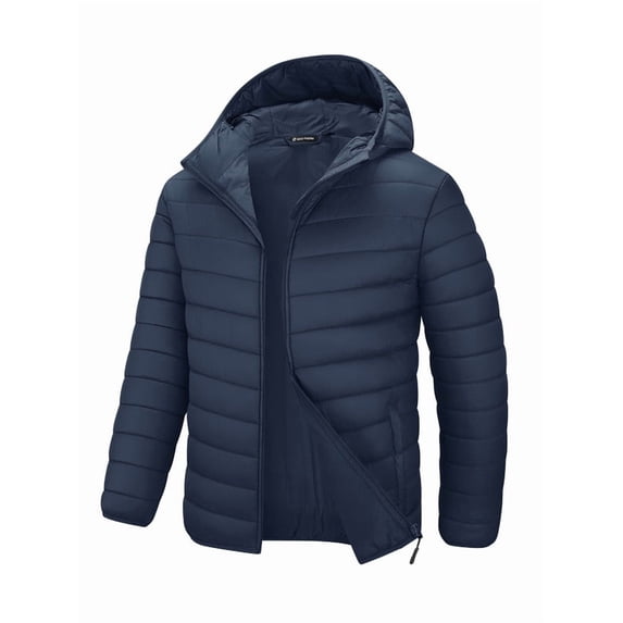 GEO-THERM Mens Lightweight Puffer Jacket with Hood Warm Quilted Winter Jacket Casual Thermal Insulated Coat for Ski Travel