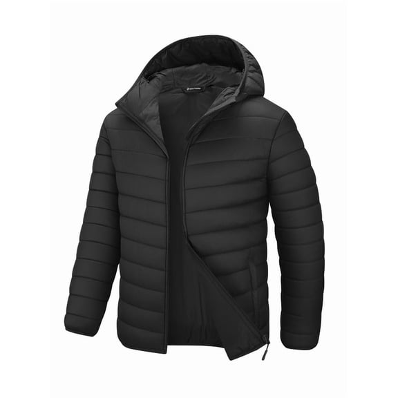GEO-THERM Mens Lightweight Puffer Jacket with Hood Warm Quilted Winter Jacket Casual Thermal Insulated Coat for Ski Travel