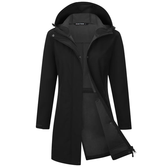 GEO-THERM Womens Fleece Lined Softshell Jacket Waterproof Long Winter Warm Lightweight Raincoat with Hood