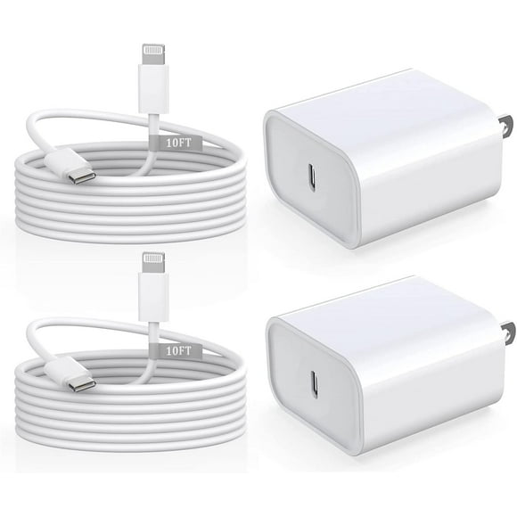 GEONAV iPhone Charger Fast Charging, 2 Pack 20W USB C Wall Charger Block with 10FT Long Type C to Lightning Fast Charging Data Sync Cable Compatible for iPhone 14 13 12 11 Pro Max XS XR X iPad