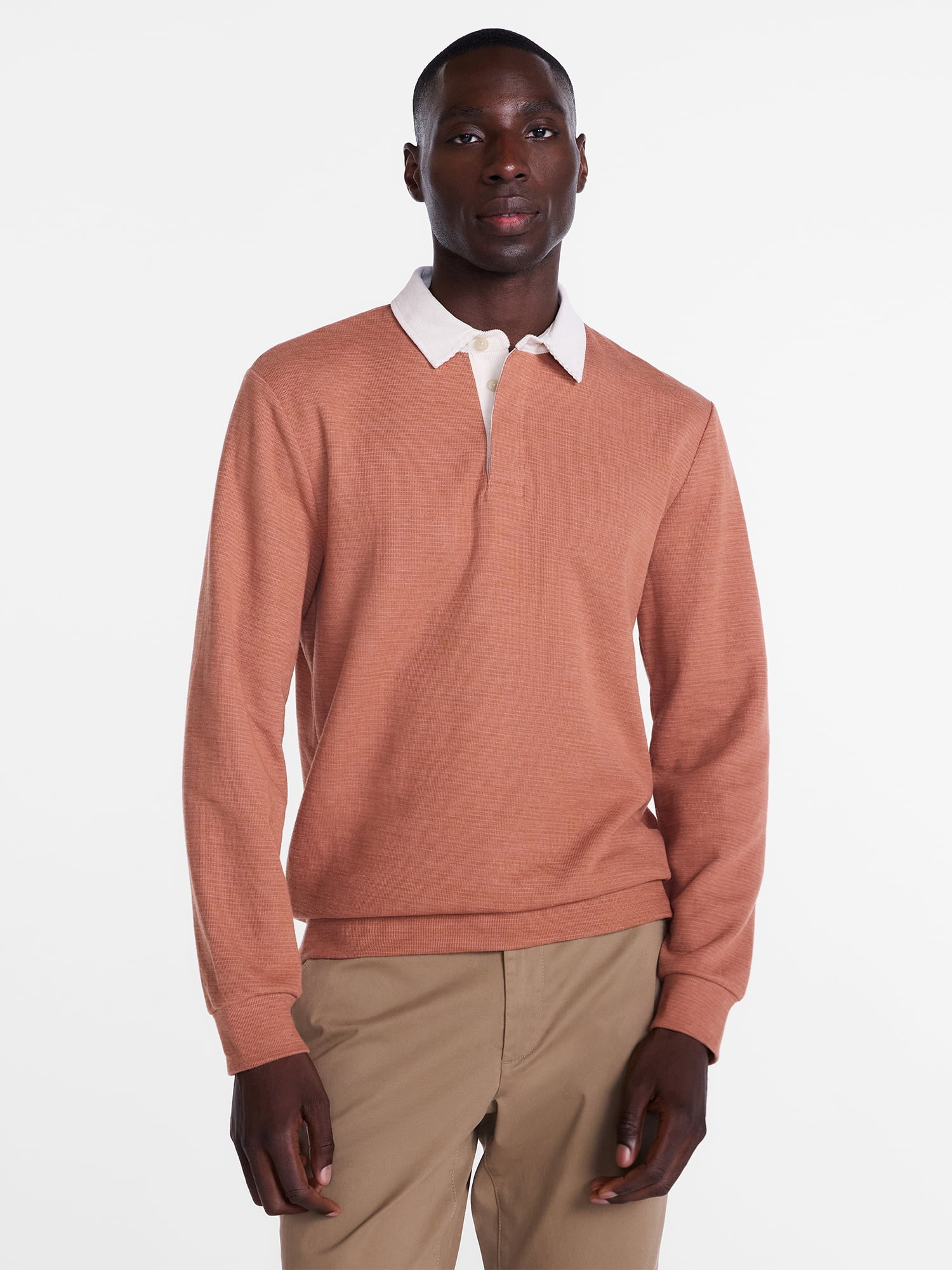 George Men's and Big Men's Rugby Shirt with Long Sleeve, Size S-6XB