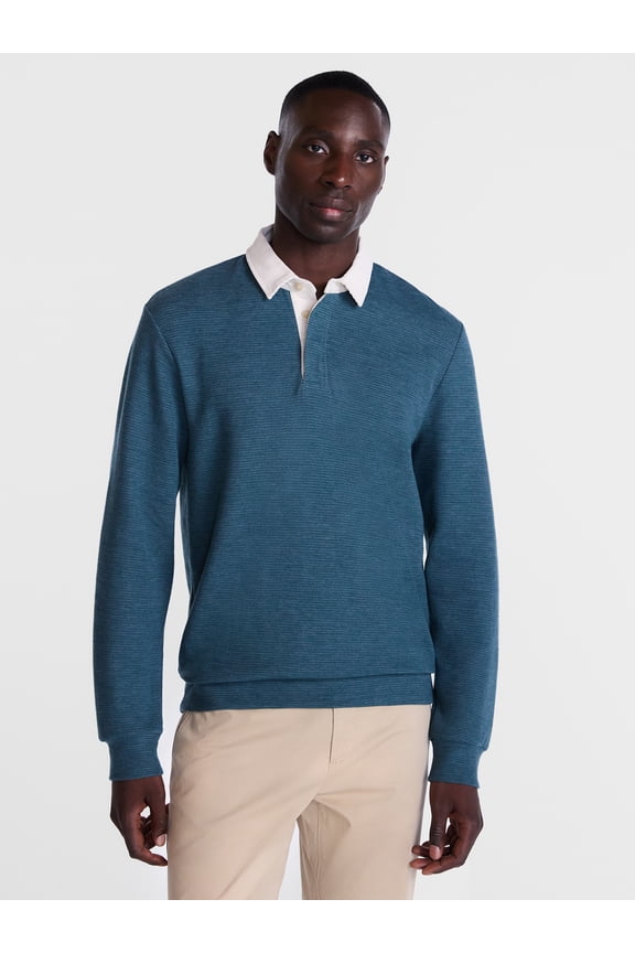 Men's and Big Men's Rugby Shirt with Long Sleeve, Size S-3XL