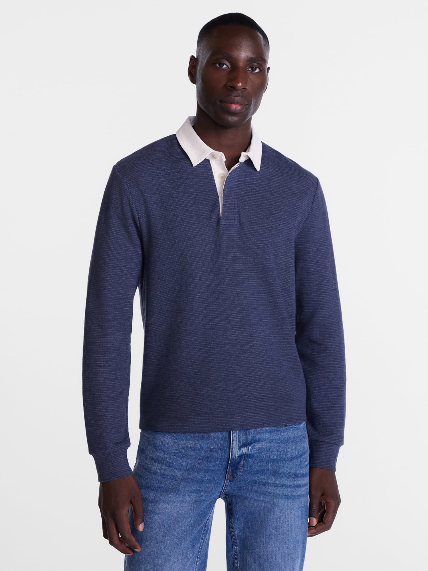 George Men's and Big Men's Rugby Shirt with Long Sleeve, Size S-3XL
