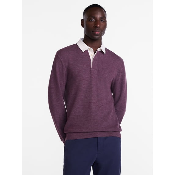 George Men's and Big Men's Rugby Shirt with Long Sleeve, Size S-6XB
