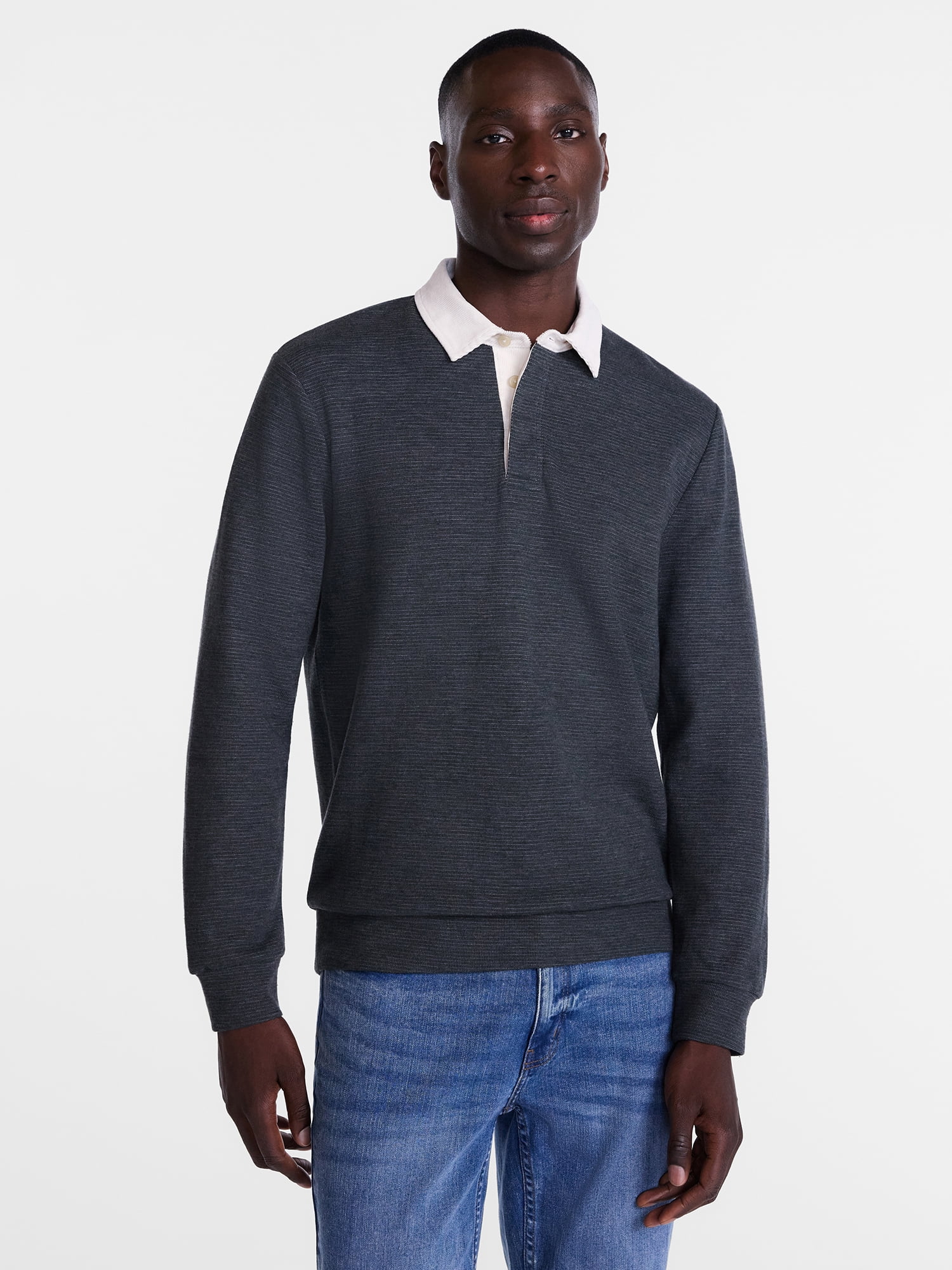 George Men's and Big Men's Rugby Shirt with Long Sleeve, Size S-6XB