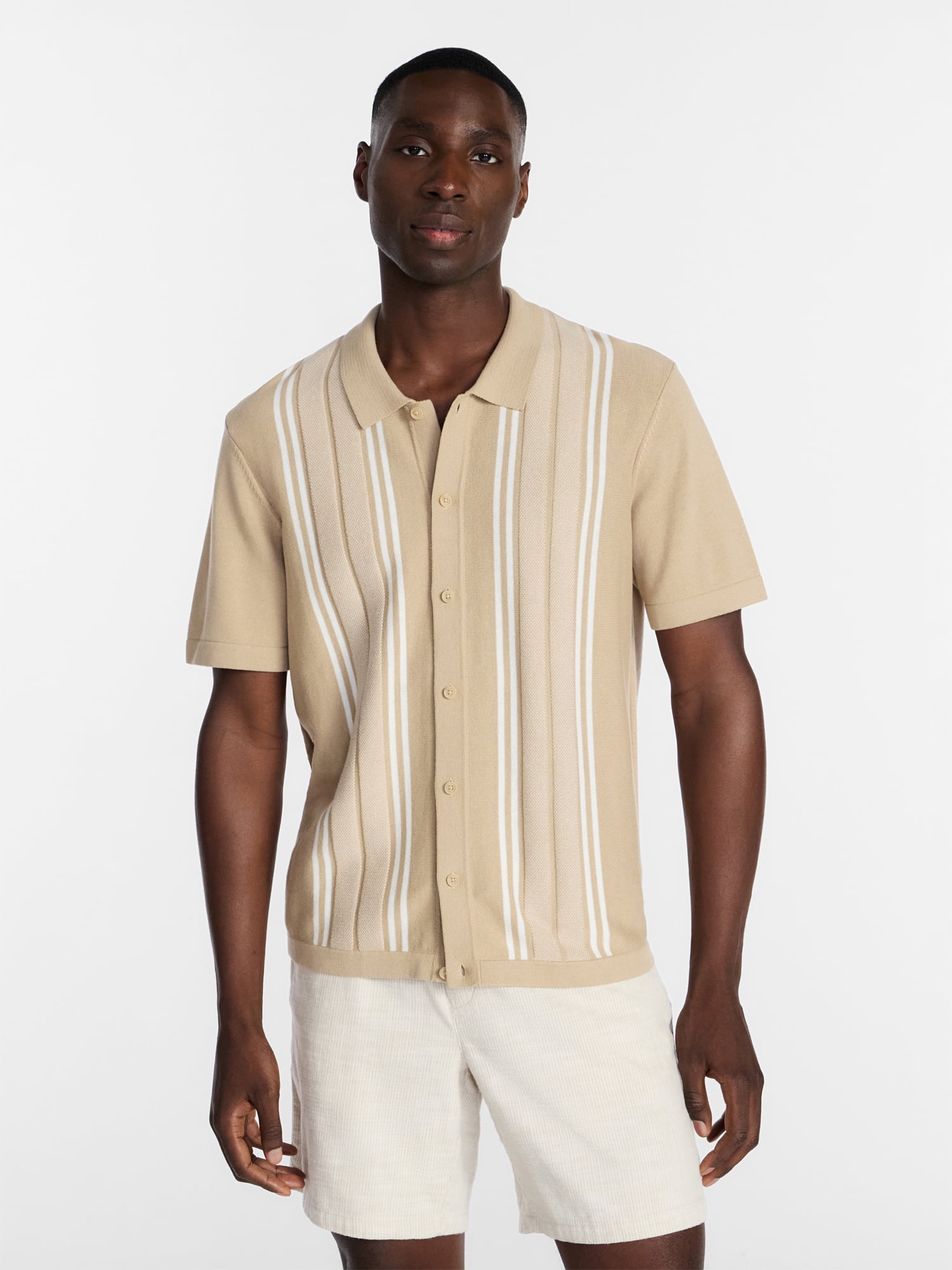 George Men’s Cotton Button Front Polo Sweater with Short Sleeves, Sizes S-3XL