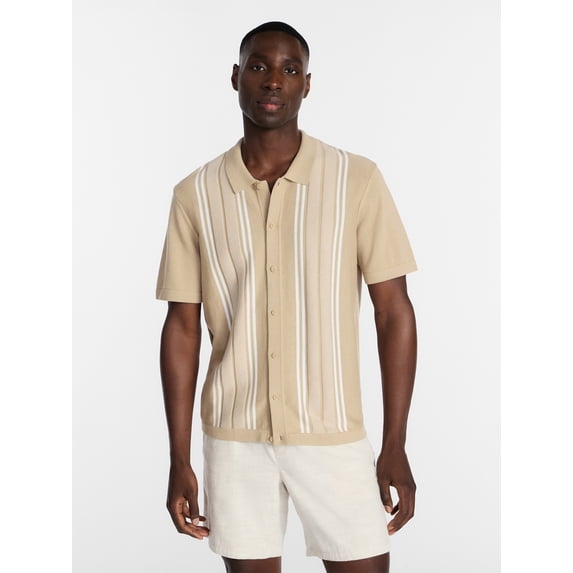 George Men’s Cotton Button Front Polo Sweater with Short Sleeves, Sizes S-3XL