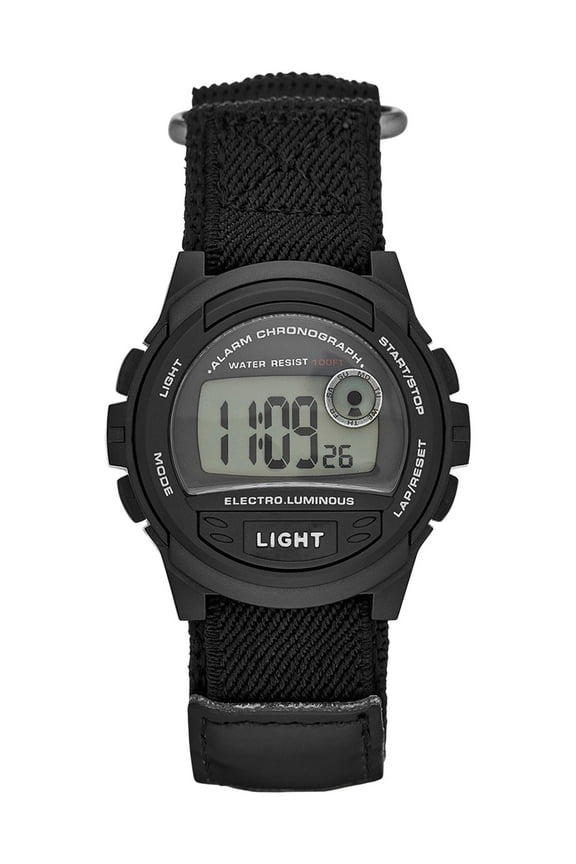 Men's Digital Watch:Black Case, Positive Display, Nylon Fastwrap Strap (FMDOGE013)