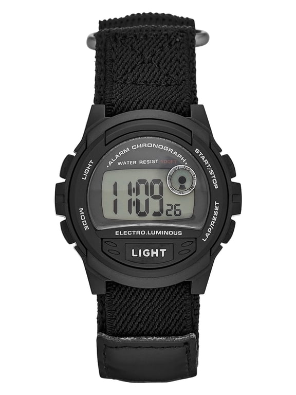 Men's Digital Watch:Black Case, Positive Display, Nylon Fastwrap Strap (FMDOGE013)