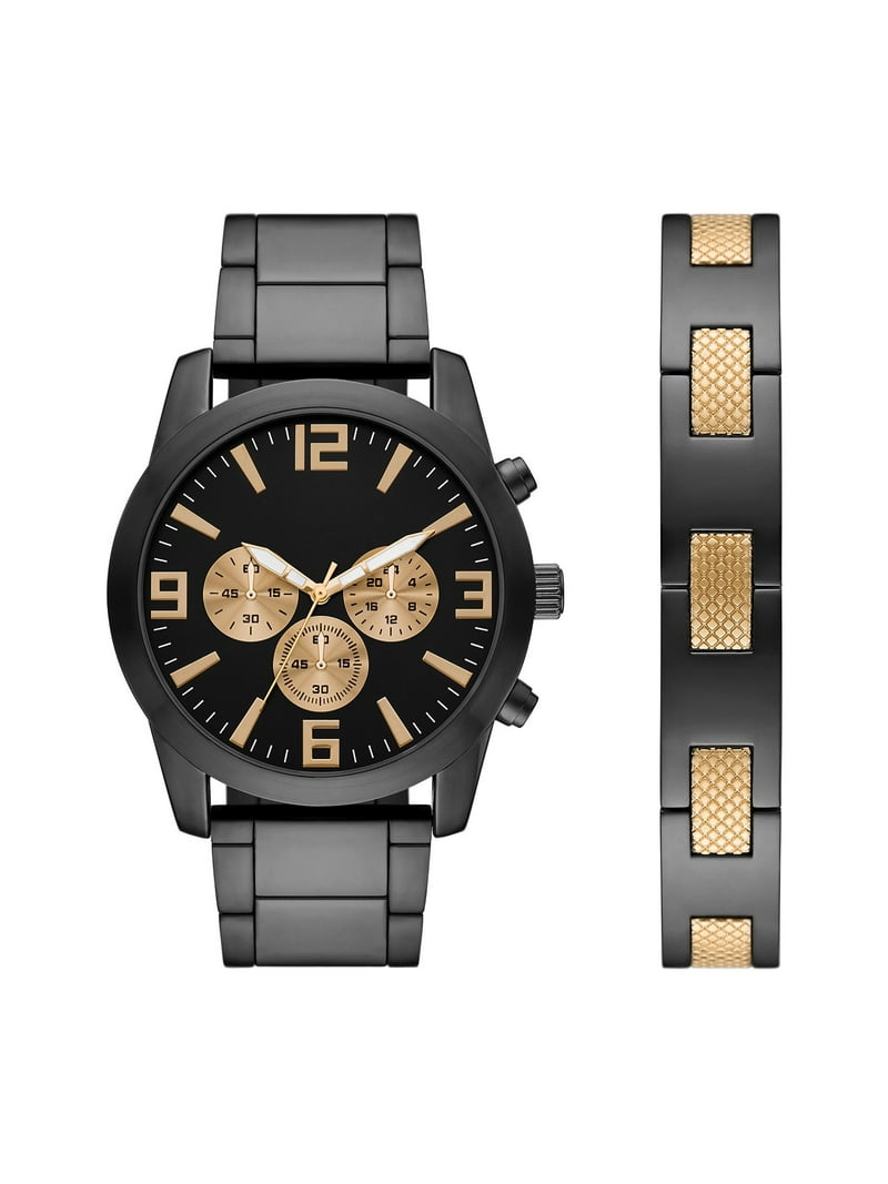 George Men's Two-tone Black and Gold Watch Set, 46mm Quartz Analog