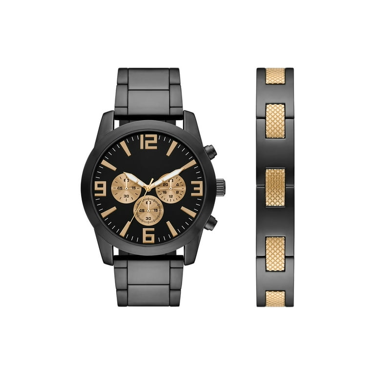 GEORGE Men's Two-tone Black and Gold Watch Set, 2 Piece Watch and Bracelet  Set(FMDXGE036)