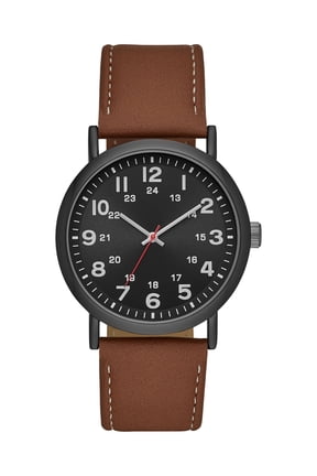 Men's Watch: Gunmetal Case, Black Easy Read Dial, Cognac Vegan Leather Band (FMDOGE009)