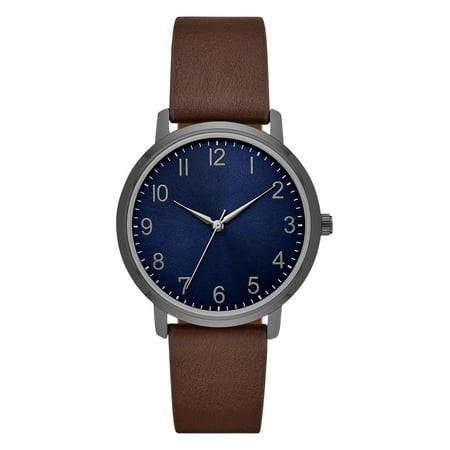 GEORGE Men's Watch: Gunmetal Case, Blue Easy Read Dial,Brown Vegan Leather Band (FMDOGE019)