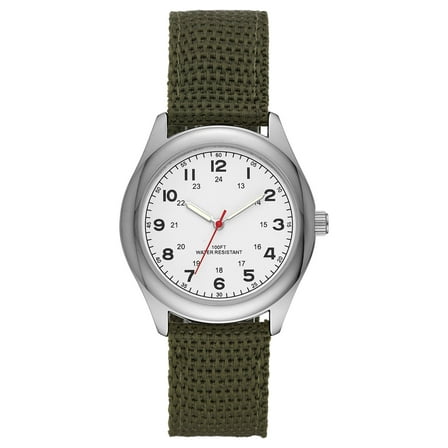 GEORGE Men's Watch: Silvertone Case, White Easy Read Dial, Olive Green Nylon Strap (FMDOGE006)