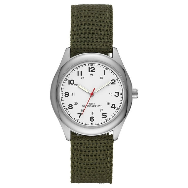 GEORGE Men's Watch: Silvertone Case, White Easy Read Dial, Olive Green Nylon Strap (FMDOGE006)