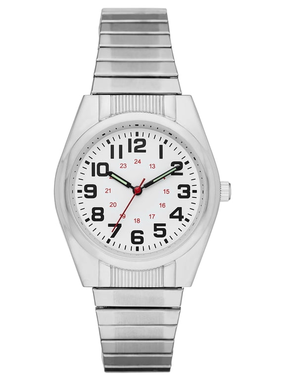 Men's Watch: Silvertone Case, White Easy Read Dial, Silvertone Expansion Band (FMDOGE001)